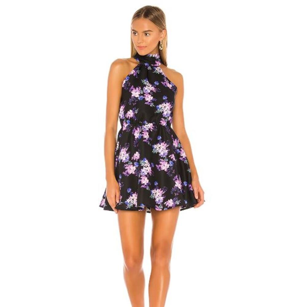 NWT Lovers + Friends Revolve Andrew Mini Dress in Royal Floral L Purple Black - Picture 2 of 7